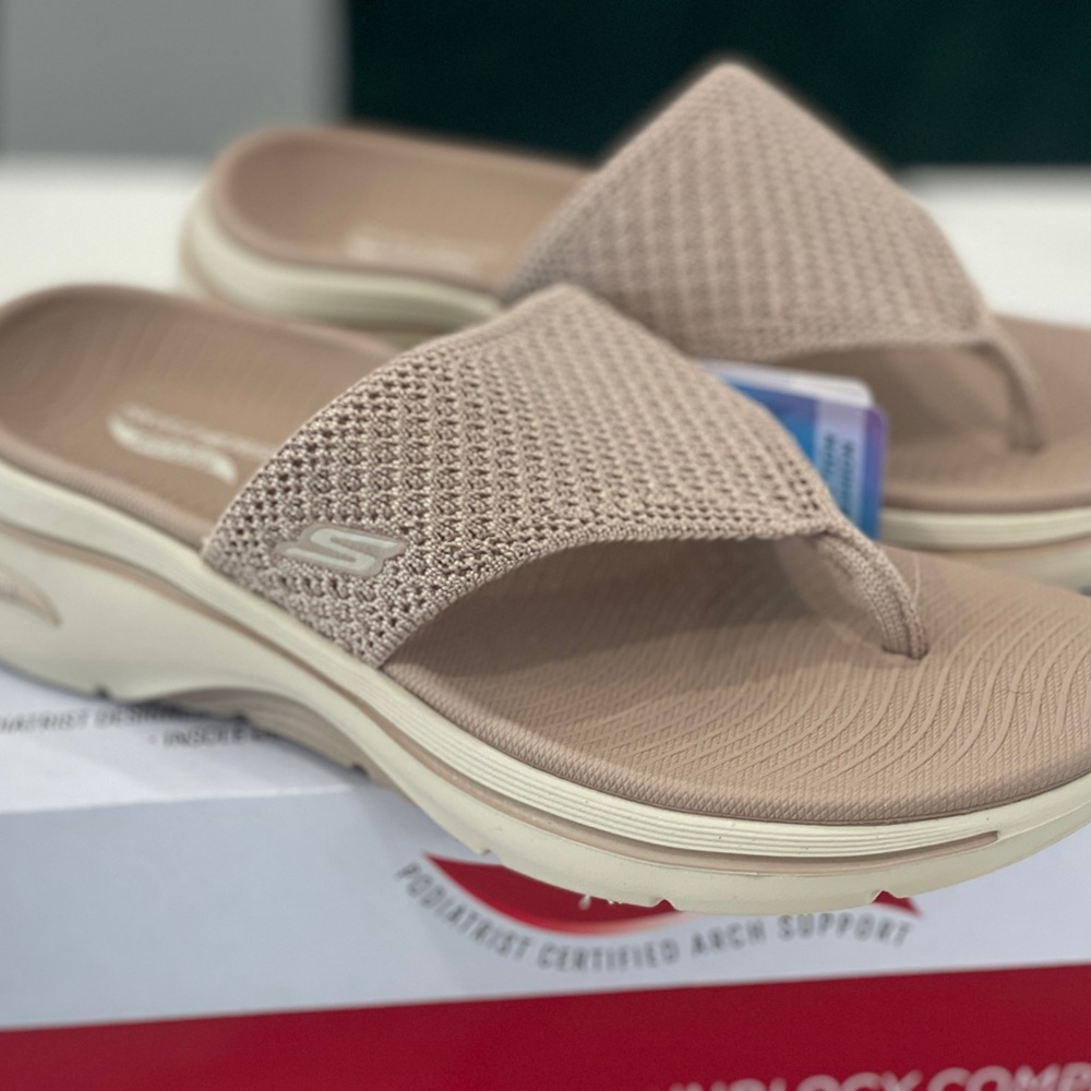 Skechers Tan Sandals with Contoured Footbed and Knit Upper